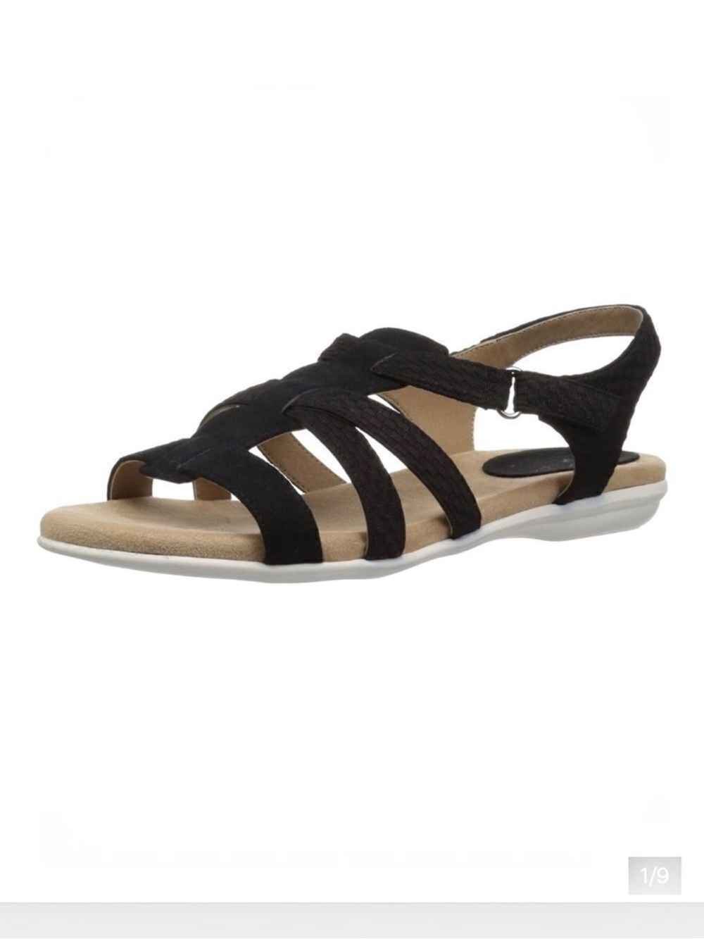 Life Stride Baylee‎ Black Faux Suede Comfort Sandals Size 6
